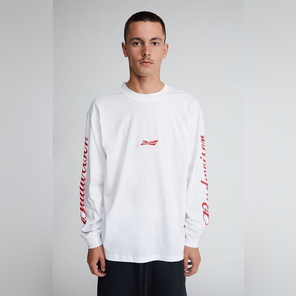 Budweiser By PacSun Men’s Script Long Sleeve T-Shirt White/Red Size XL